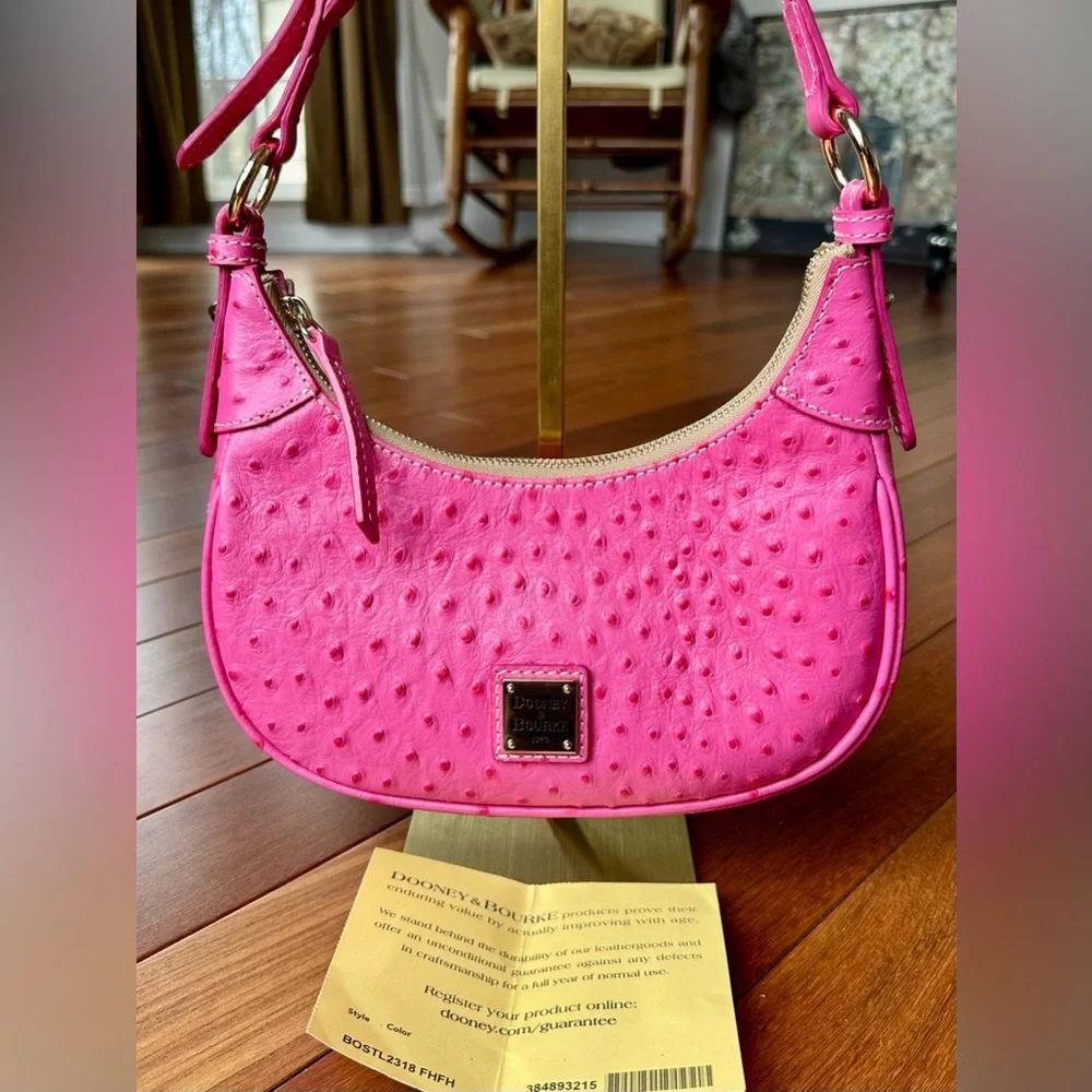 Dooney & Bourke Ostrich Embossed Leather Hobo Bag from the Ostrich Collection - Picture 11 of 11